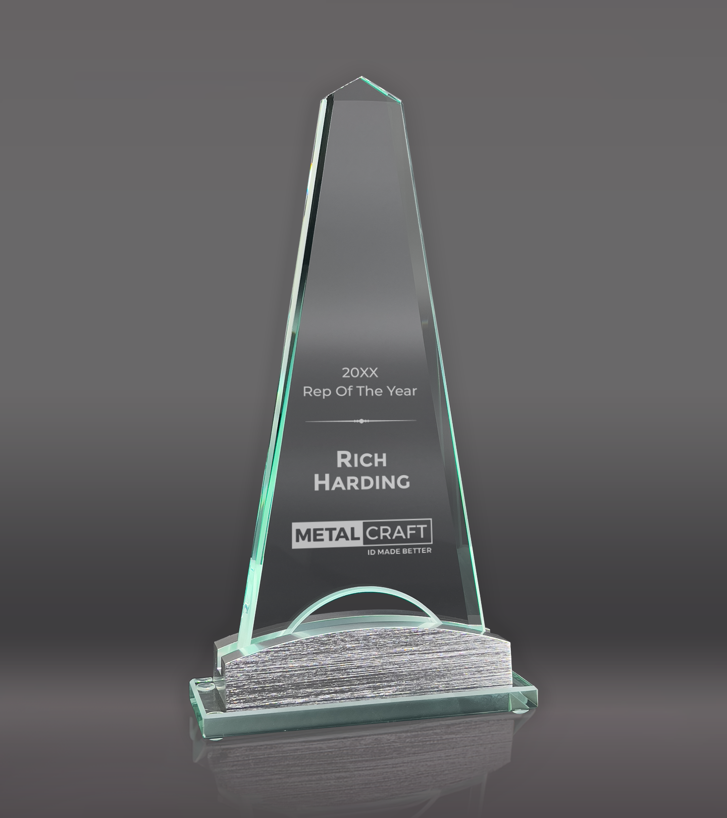 Custom Engraved Steel Obelisk Glass Award