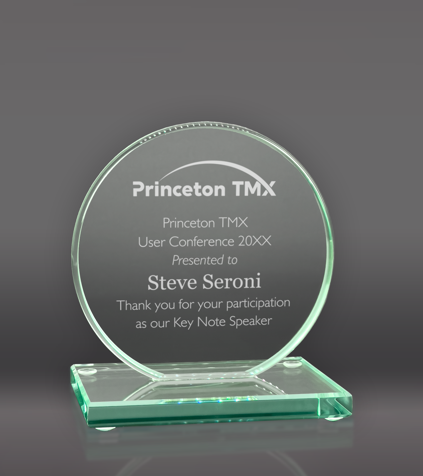 Custom Engraved Circle Glass Plaque Award 