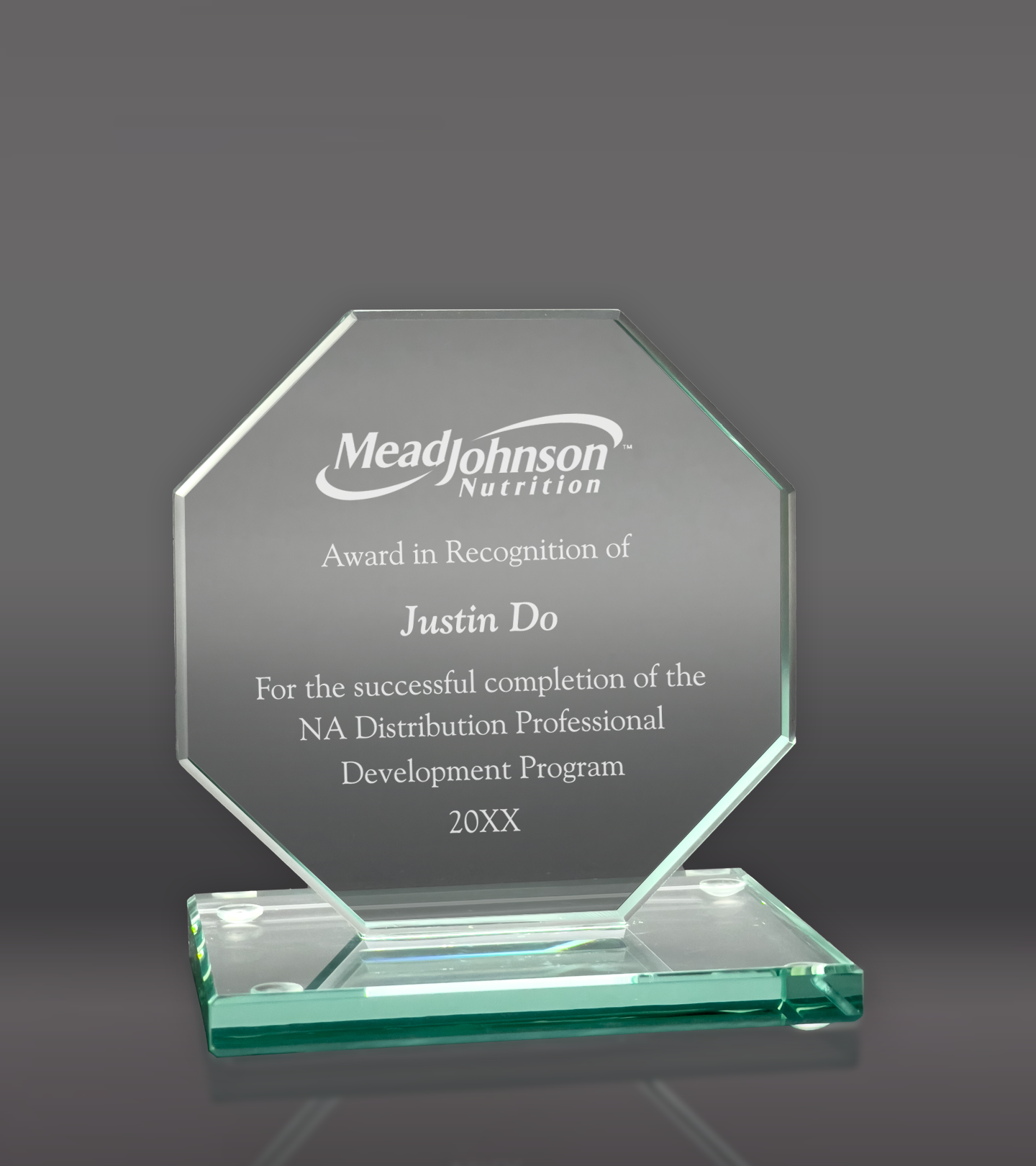 Custom Engraved Octagon Glass Award 