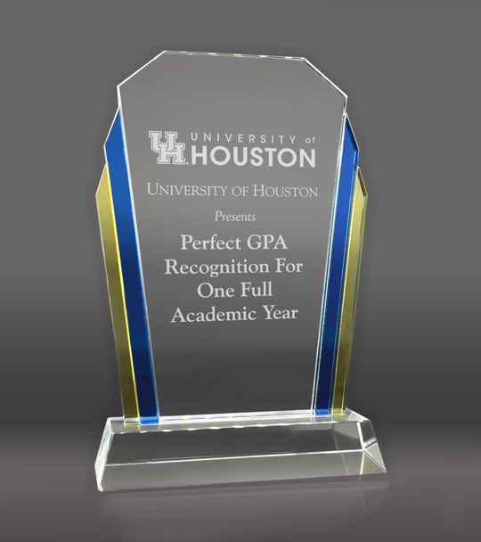 Imperial Color Glass Award with Blue & Gold Accent Columns