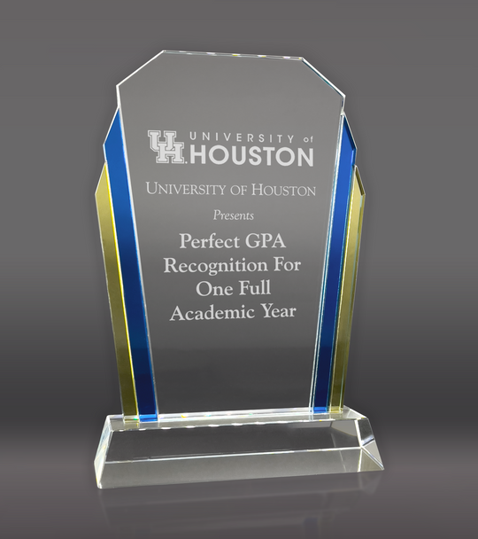Imperial Color Glass Award with Blue & Gold Accent Columns