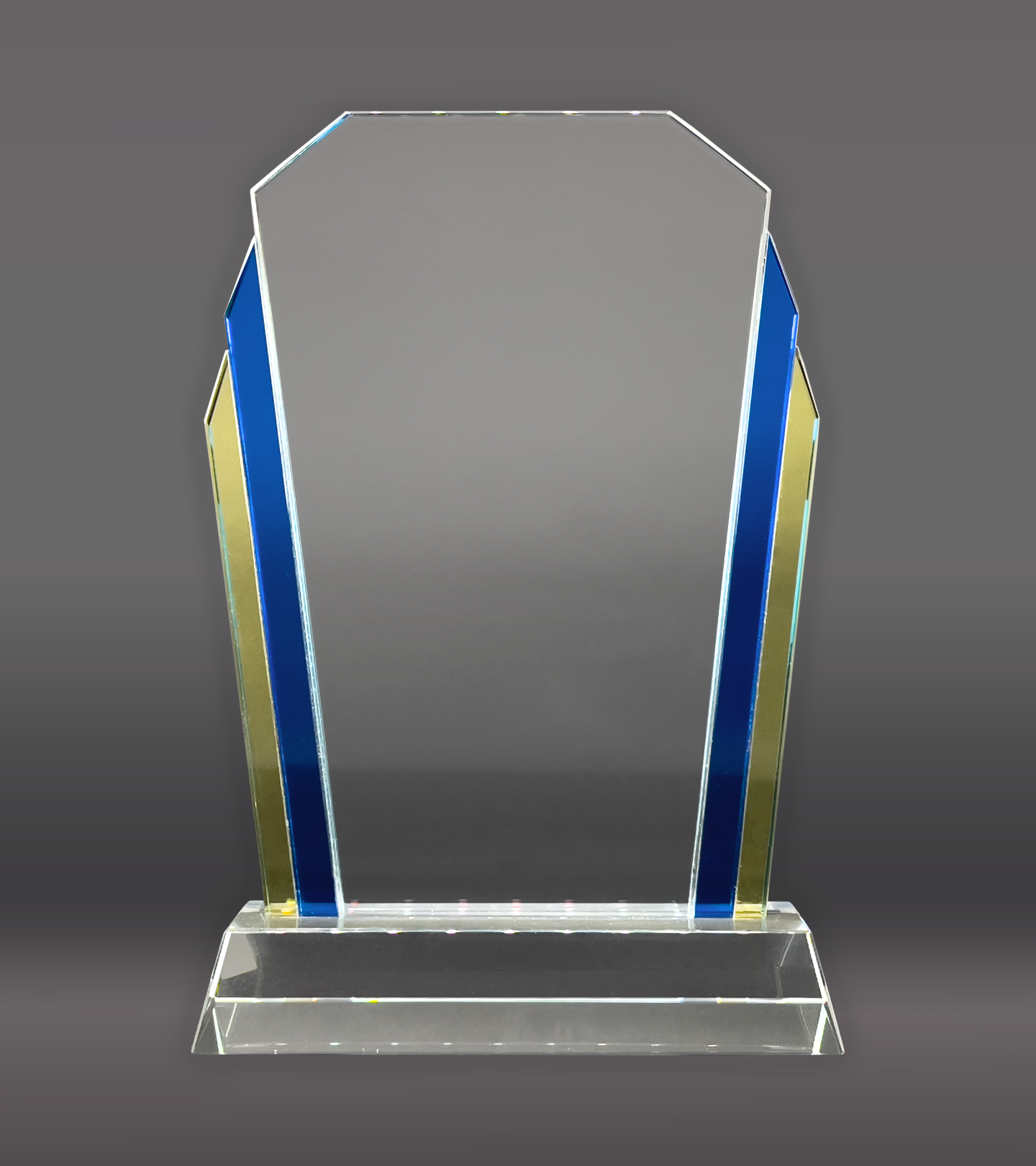 Imperial Color Glass Award with Blue & Gold Accent Columns