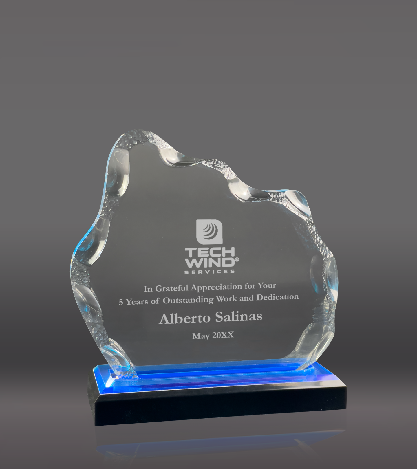 Laser Engraved Blue Glacier Impress Acrylic Award