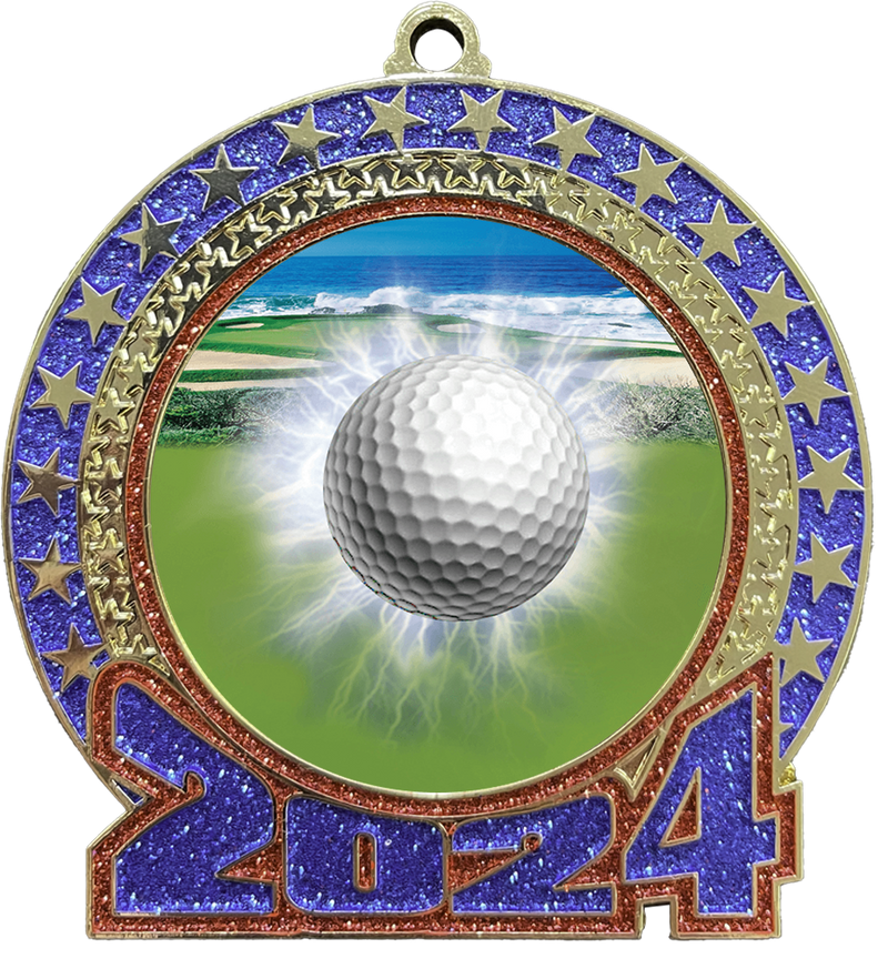 2024 Red and Blue Glitter Golf Insert Medal
