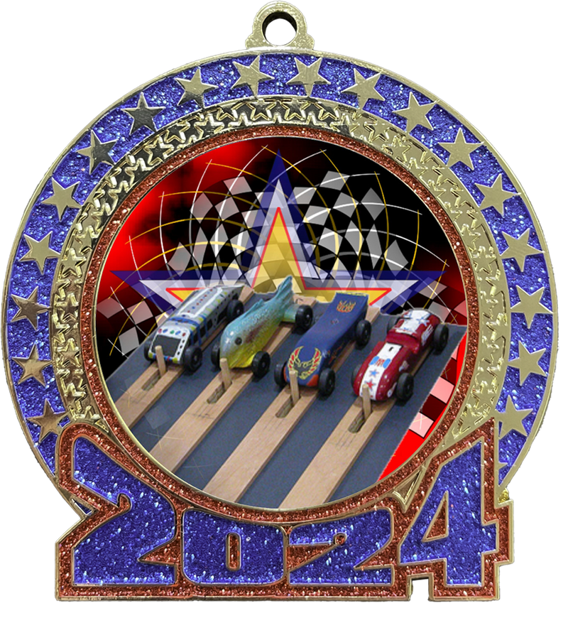 2024 Red and Blue Glitter Pinewood Insert Medal