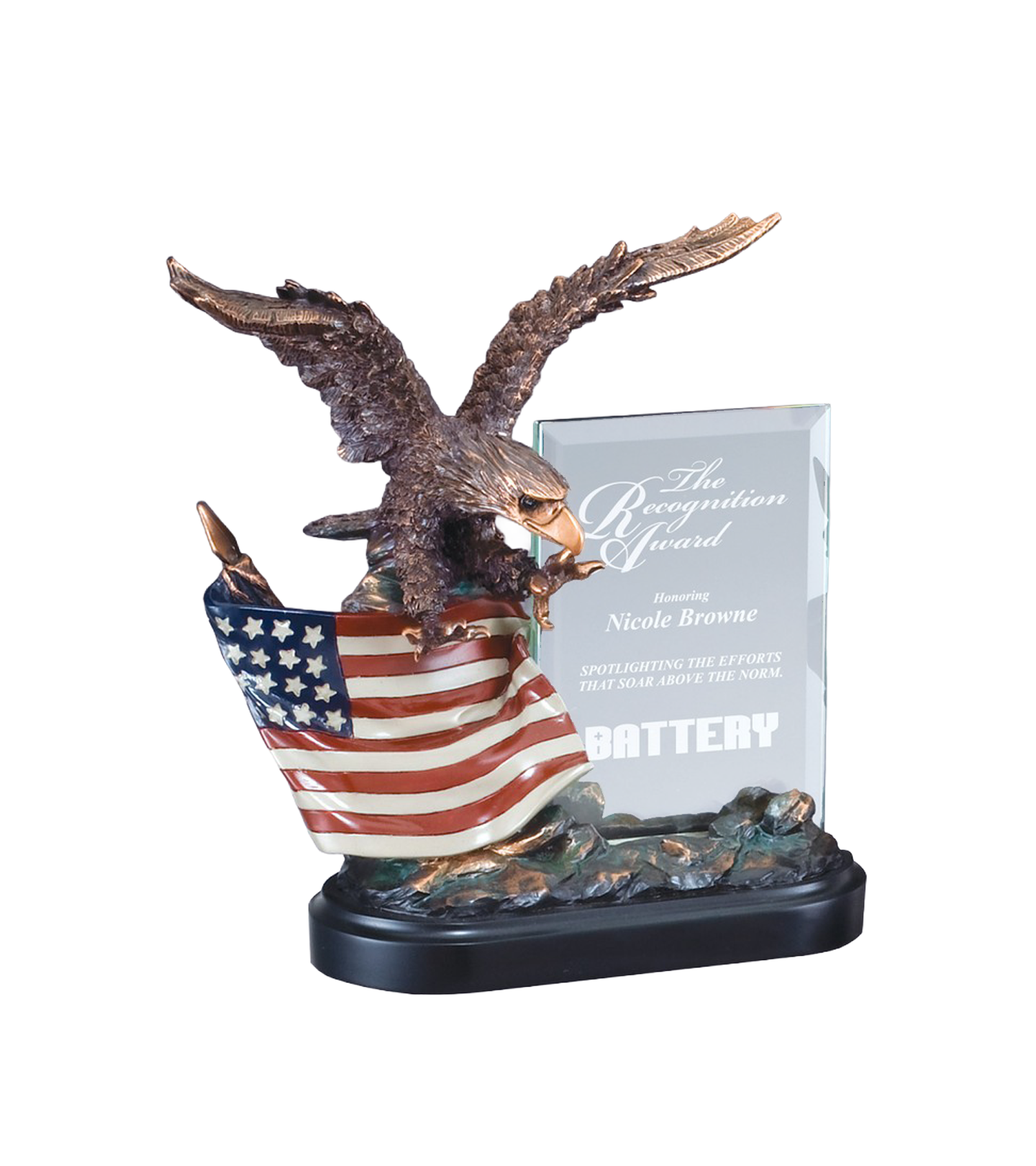 Bronze Cast Metal Patriot Eagle - Engraved Glass