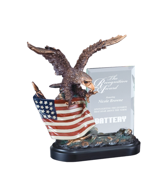 Bronze Cast Metal Patriot Eagle - Engraved Glass