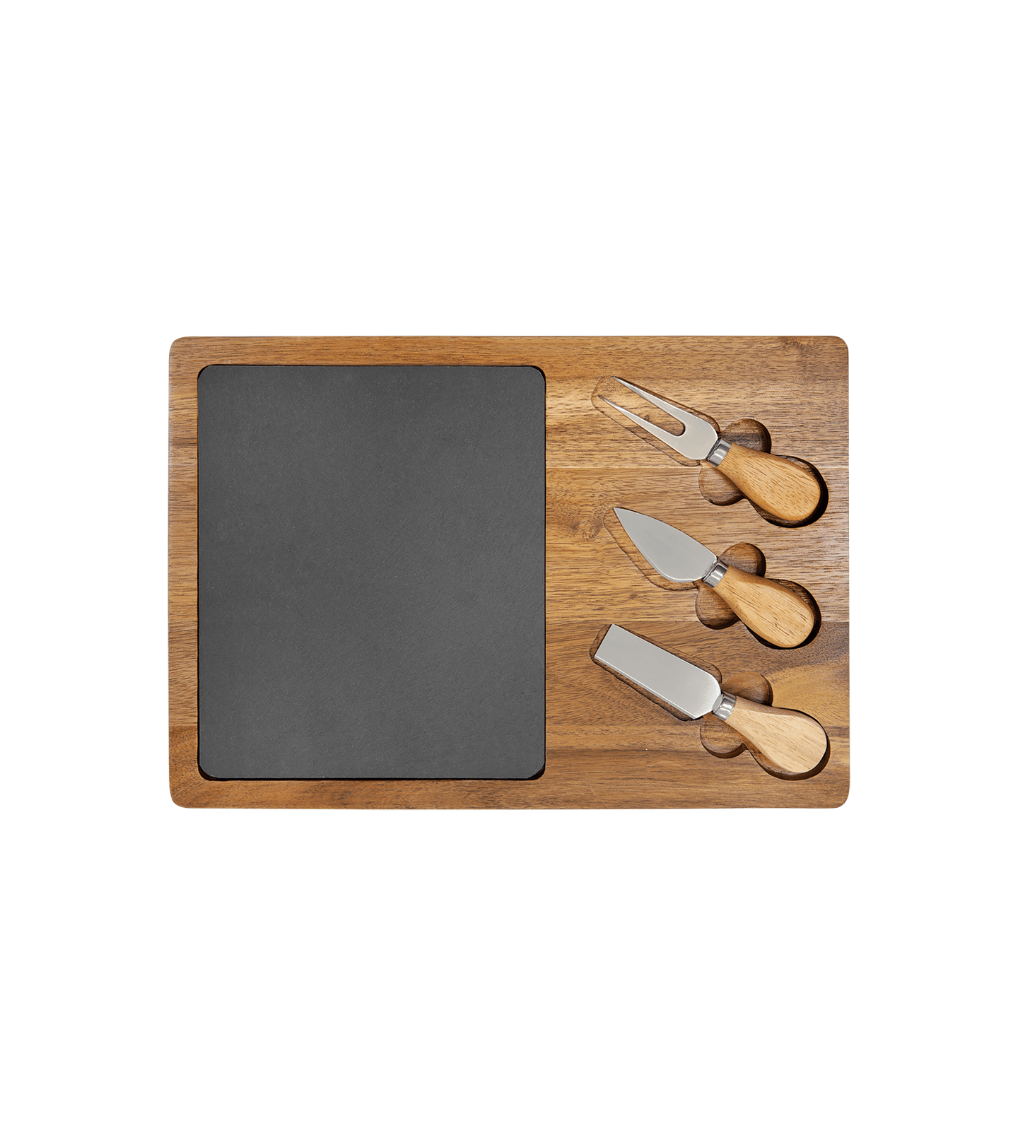  Acacia Wood/Slate Rectangle Cheese Set with Tools