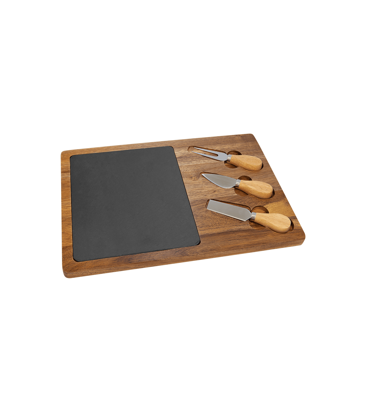  Acacia Wood/Slate Rectangle Cheese Set with Tools