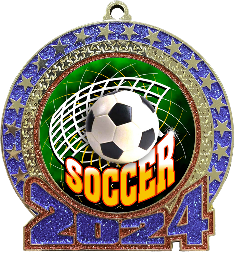2024 Red and Blue Glitter Soccer Insert Medal