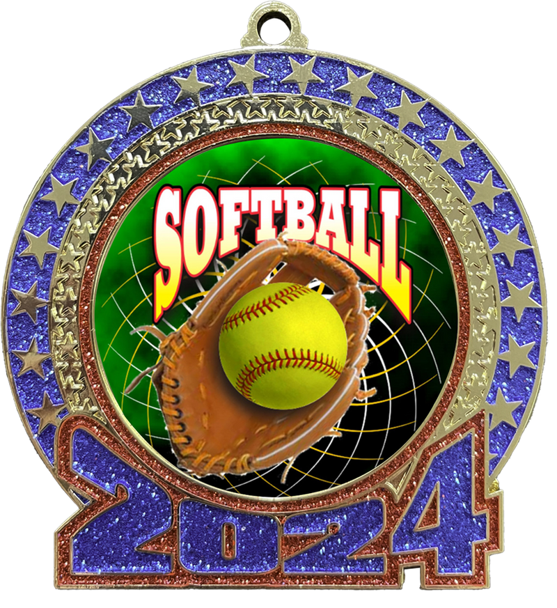 2024 Red and Blue Glitter Softball Insert Medal