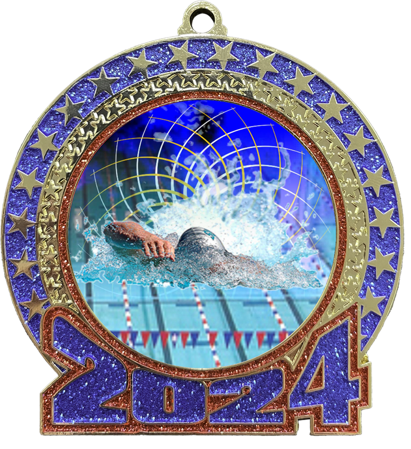 2024 Red and Blue Glitter Swimming Insert Medal
