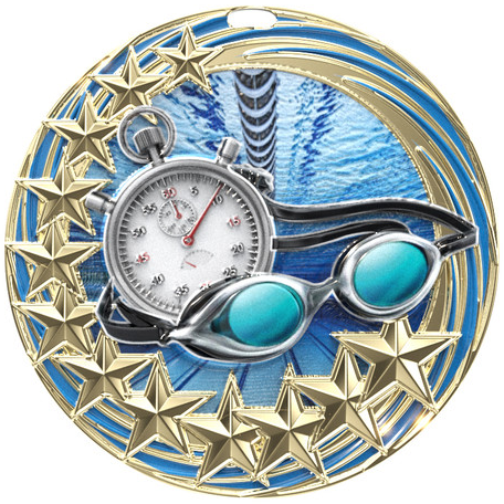 Custom Star Swirl Swimming Medal 
