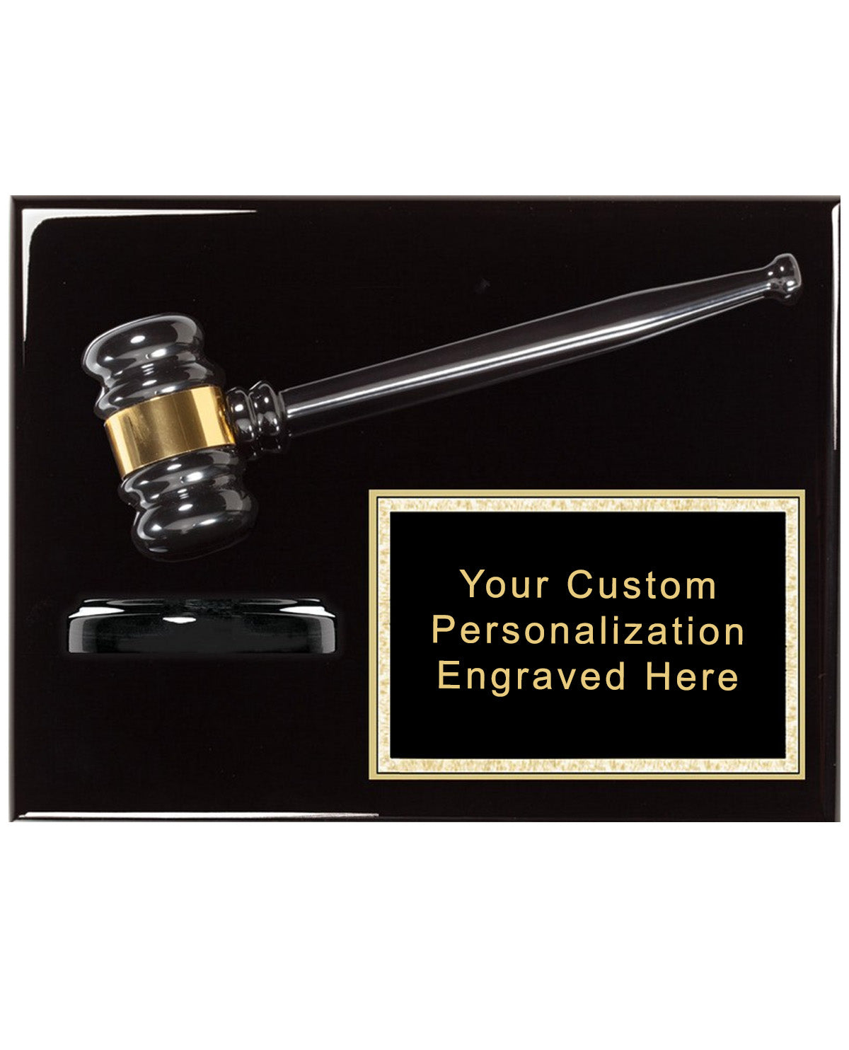 Black Piano finish Gavel Plaque 