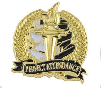 Bright Gold Perfect Attendance Lapel Pin