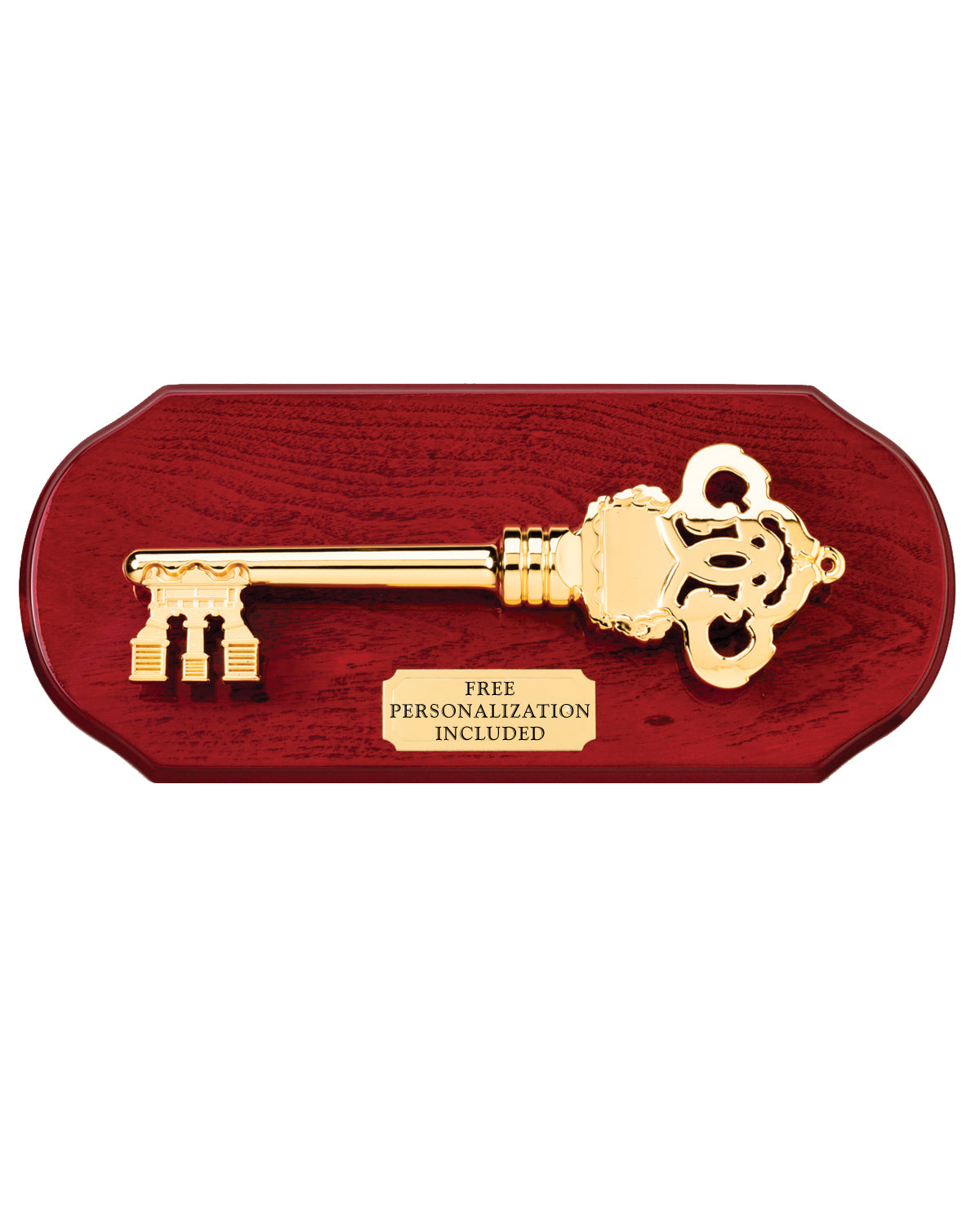 Key Design Plaque Gold Key On Cherry Wood Plaque