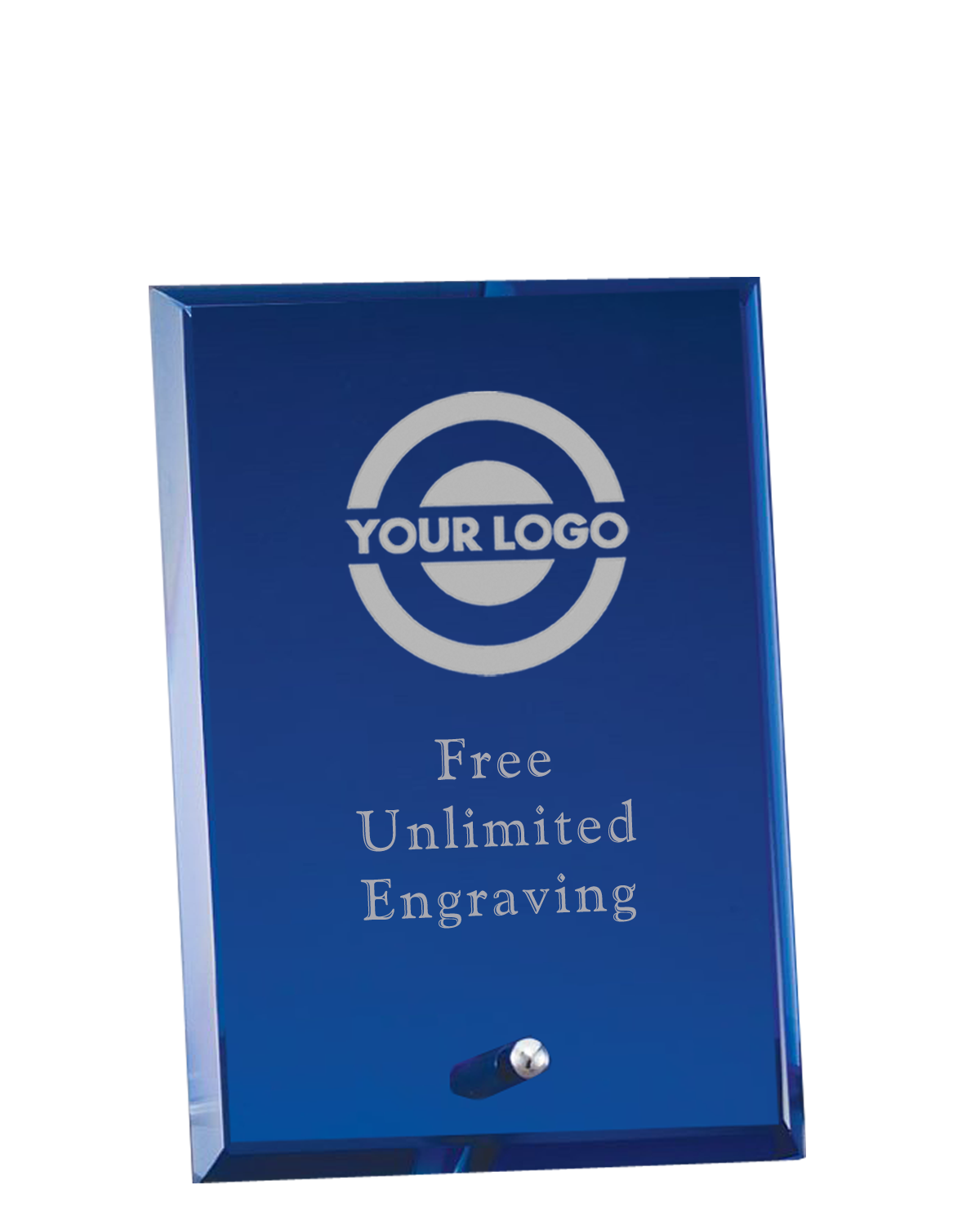 Laser Engraved Standing Blue Glass Plaque