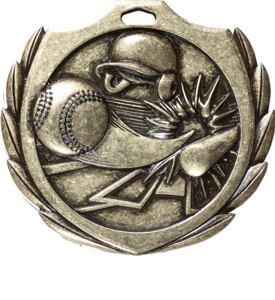 Gold Burst Wreath Baseball Medal