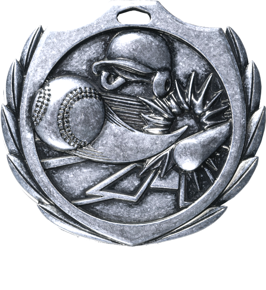 Silver Burst Wreath Baseball Medal