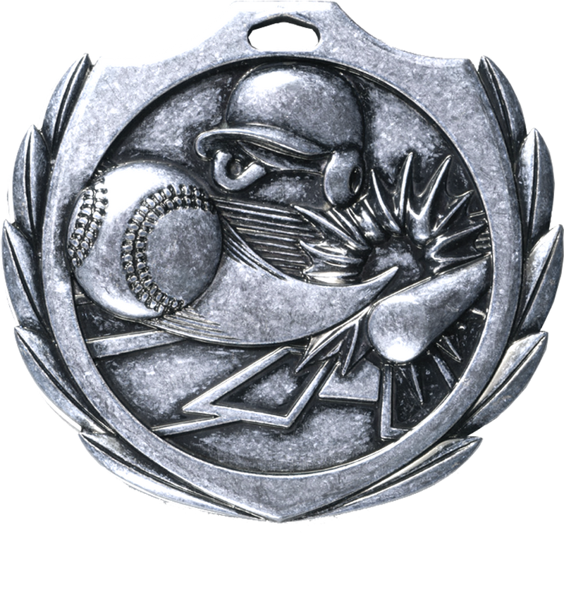 Silver Burst Wreath Baseball Medal