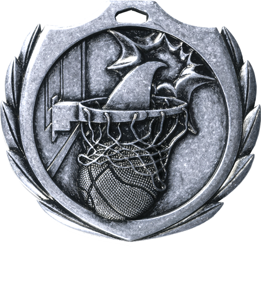 Silver Burst Wreath Basketball Medal