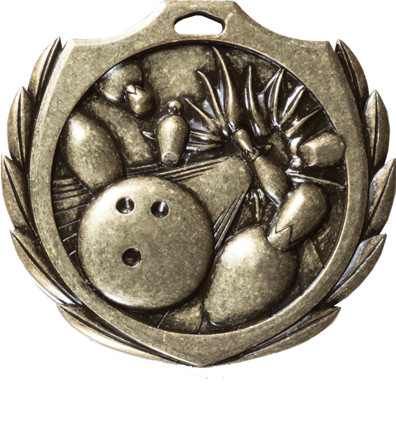 Gold Burst Wreath Bowling Medal