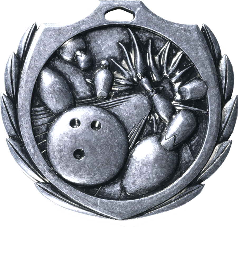 Silver Burst Wreath Bowling Medal