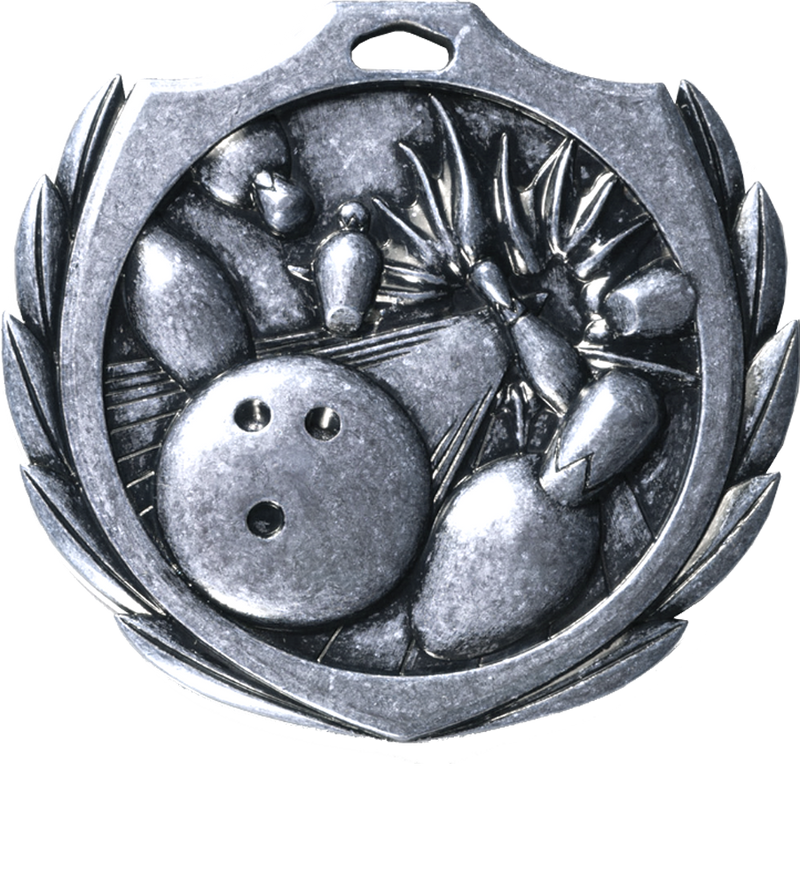 Silver Burst Wreath Bowling Medal