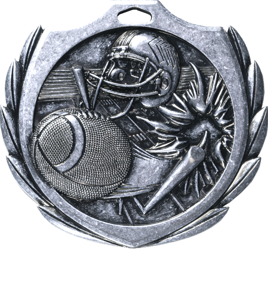 Silver Burst Wreath Football Medal