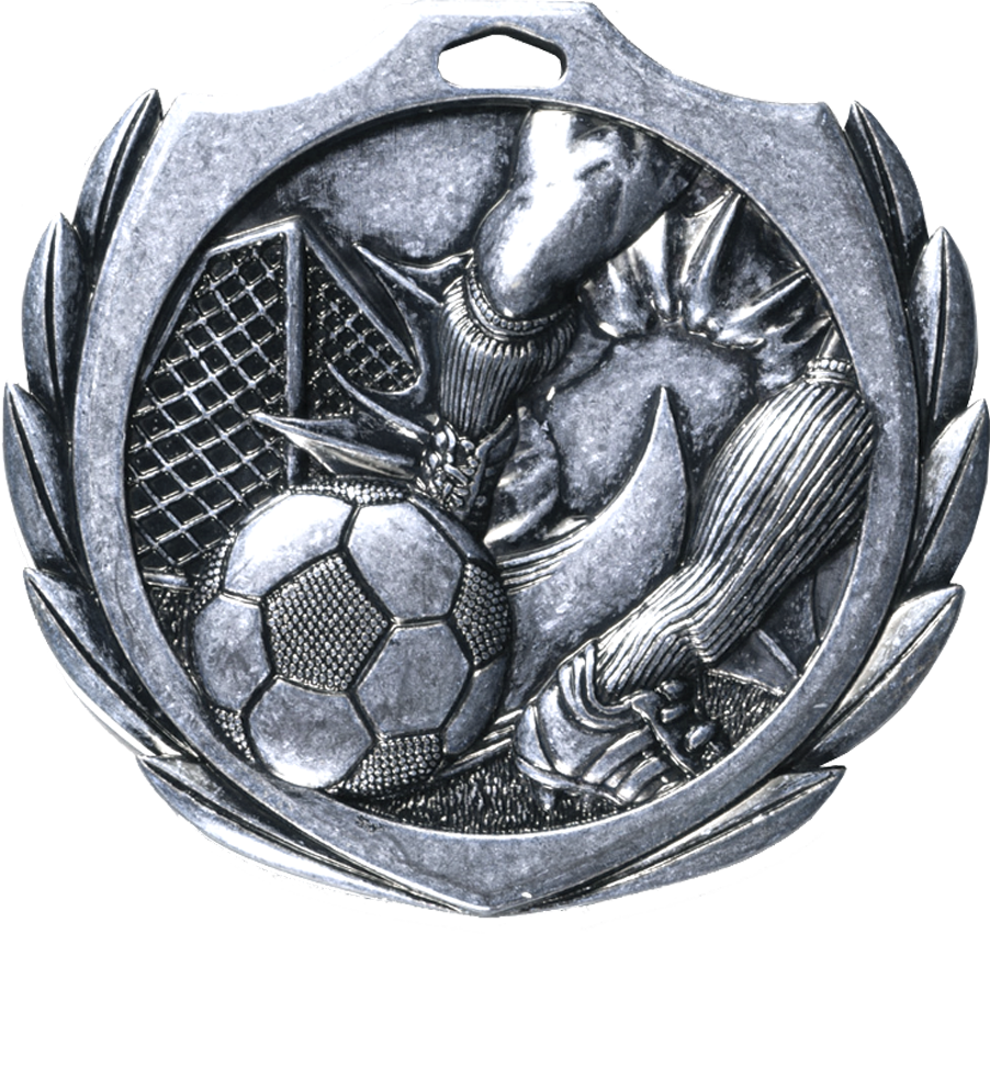 Silver Burst Wreath Soccer Medal