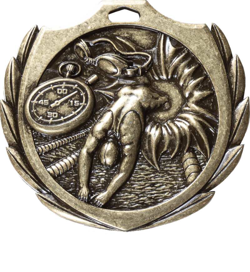 Gold Burst Wreath Swimming Medal