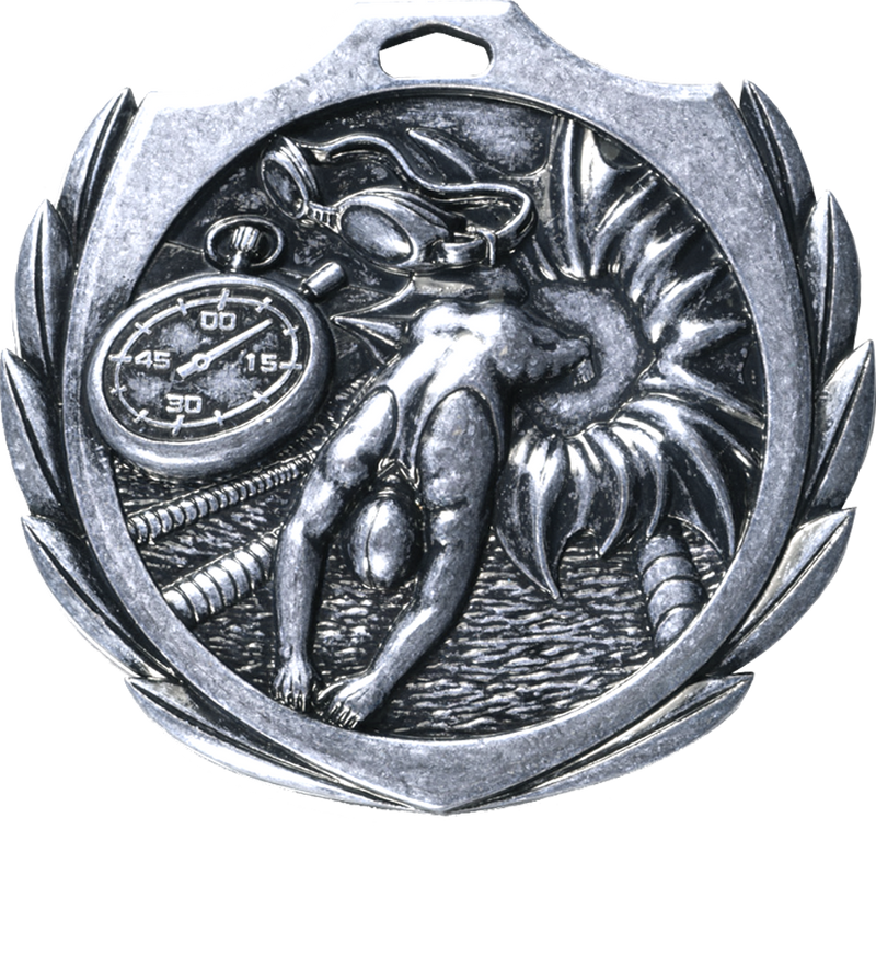 Silver Burst Wreath Swimming Medal