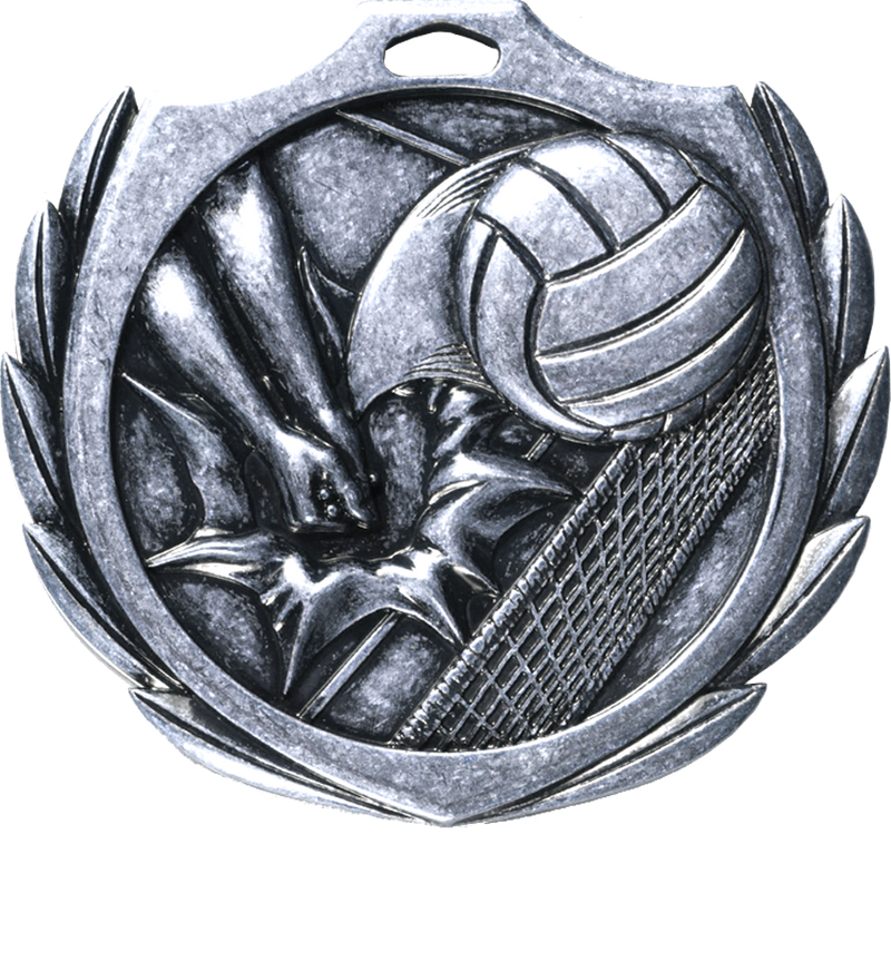 Silver Burst Wreath Volleyball Medal