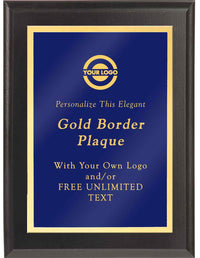 Laser Engraved Classic Gold Border Plaque - Blue