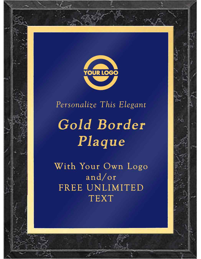 Black Marble Classic Gold Border Plaque - Blue