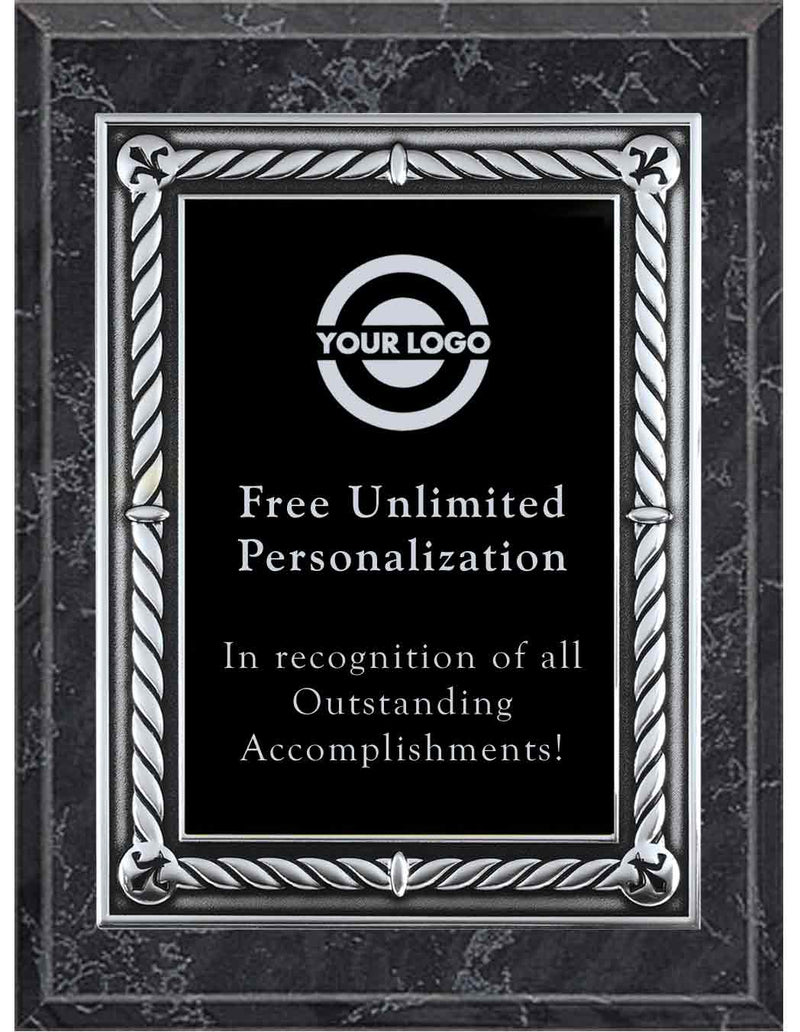 Black Marble Silver Rope Border Plaque