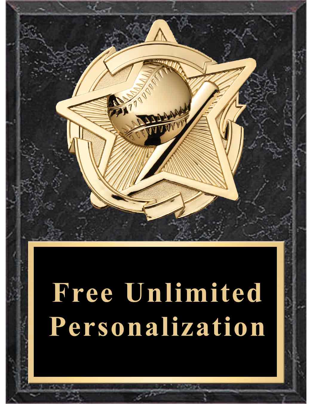 Black Marble Gold Star Baseball/Softball Standout Plaque