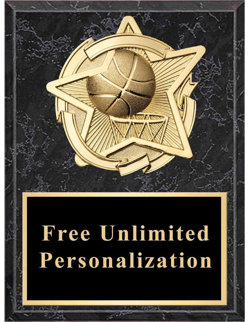 Black Marble Gold Star Basketball Standout Plaque
