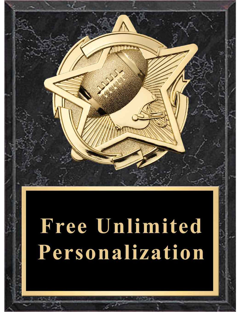 Black Marble Gold Star Football Standout Plaque