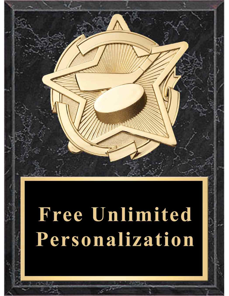 Black Marble Gold Star Hockey Standout Plaque
