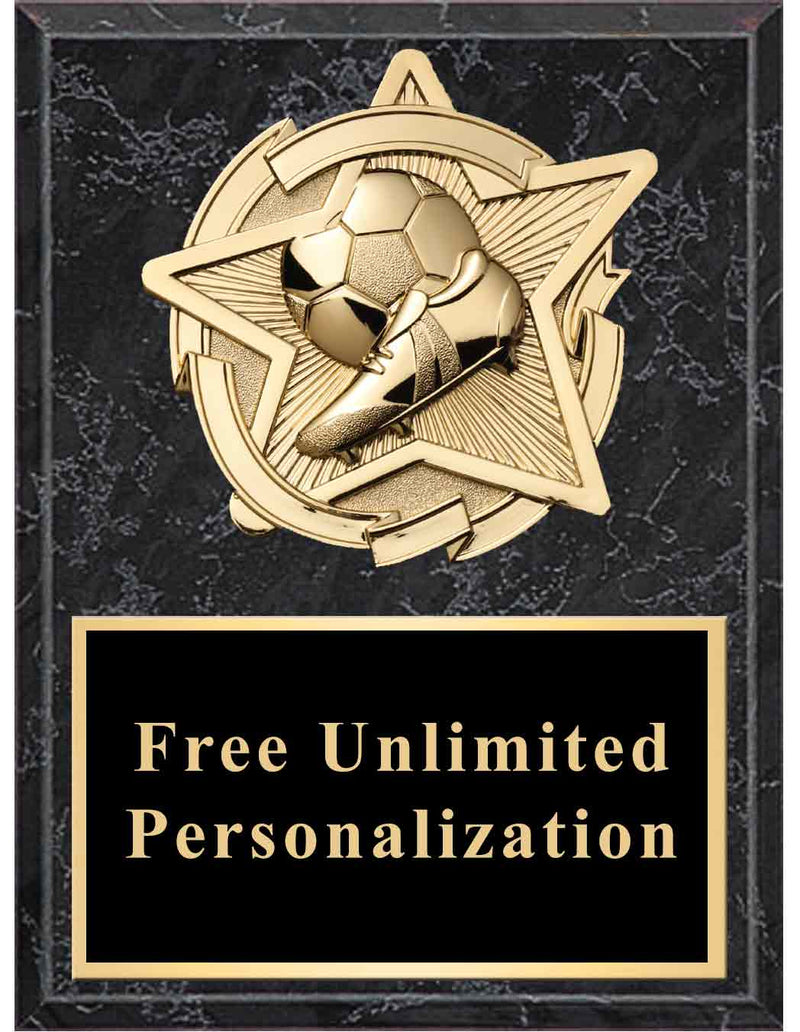 Black Marble Gold Star Soccer Standout Plaque