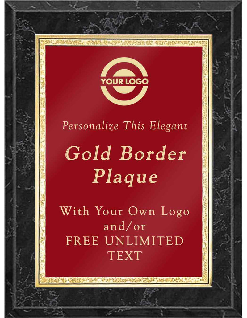 Black Marble Classic Double Gold Border Plaque - Red