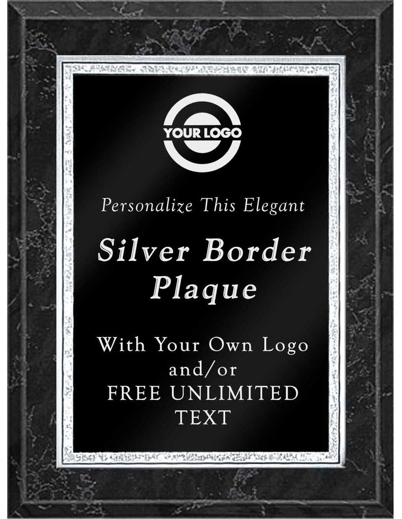 Black Marble Classic Double Silver Border Plaque