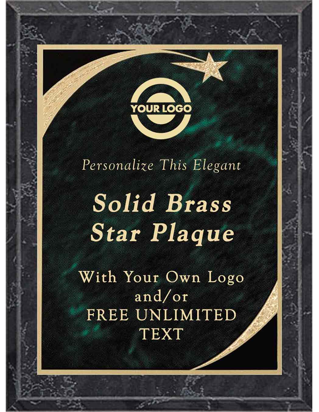 Black Marble Premium Sweeping Star Plaque - Green