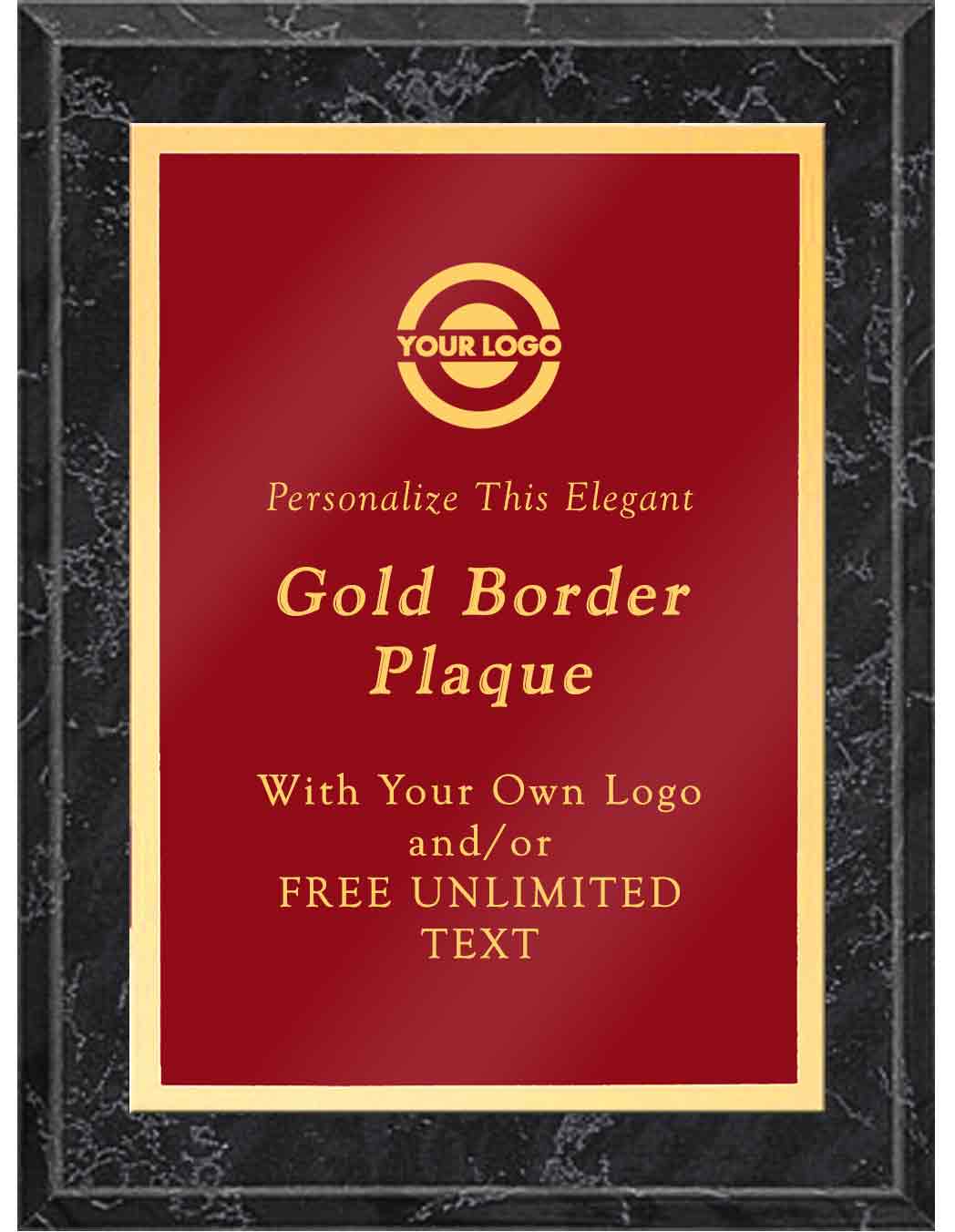 Black Marble Classic Gold Border Plaque - Red