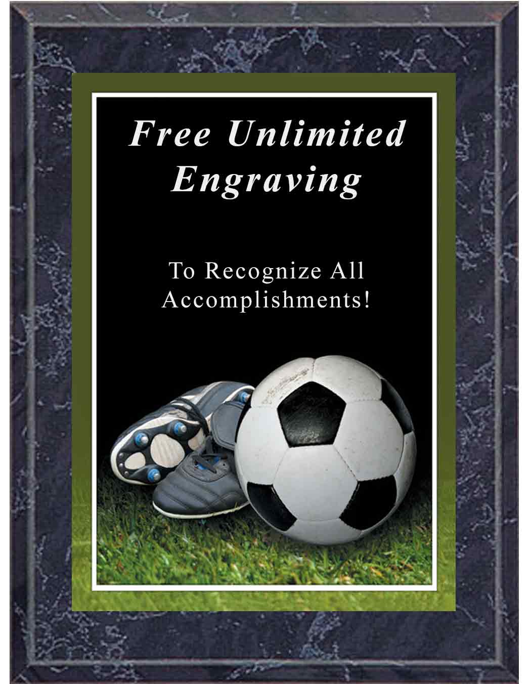 Black Marble Sport Photo Soccer Plaque