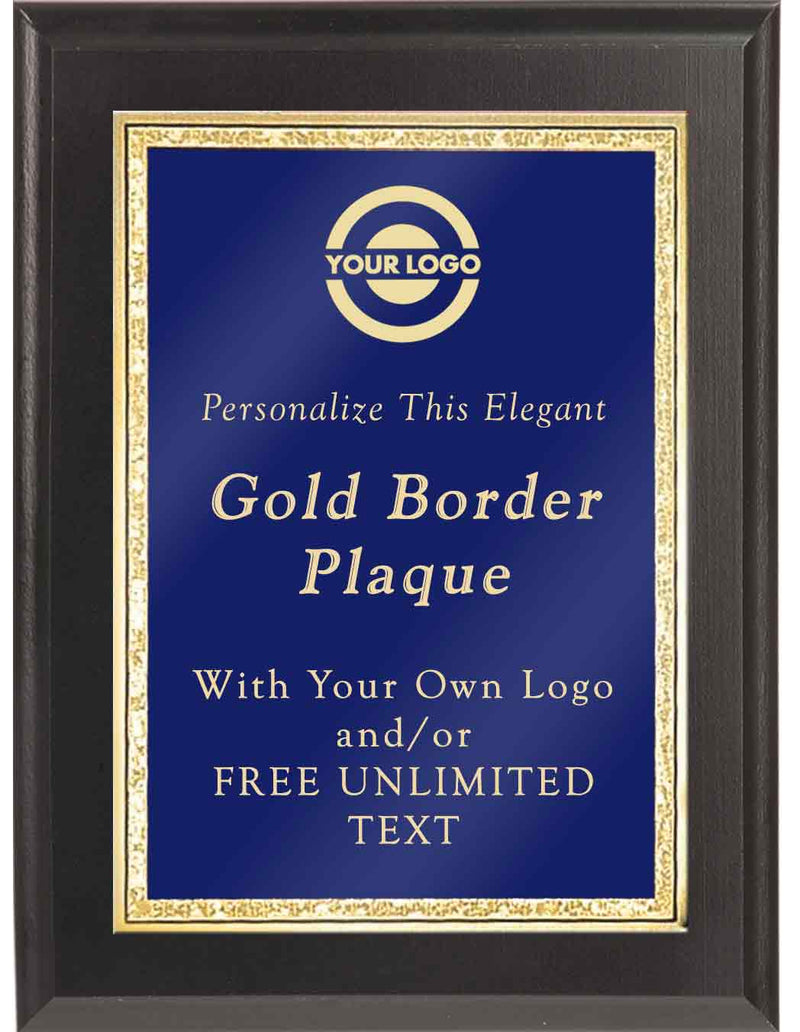 Black Classic Double Gold Border Plaque - Blue