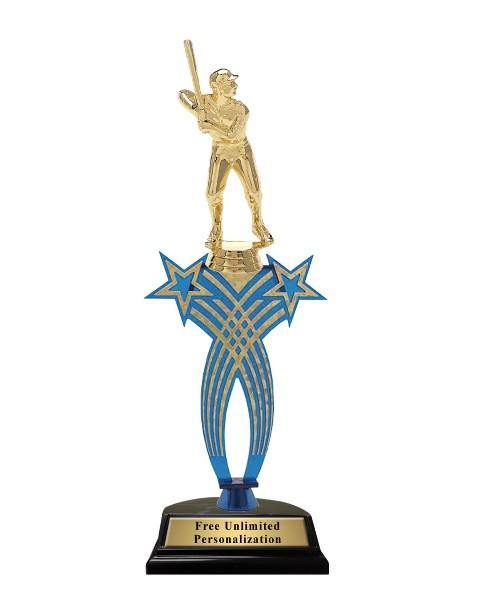 Blue Crossed Star Baseball Trophy