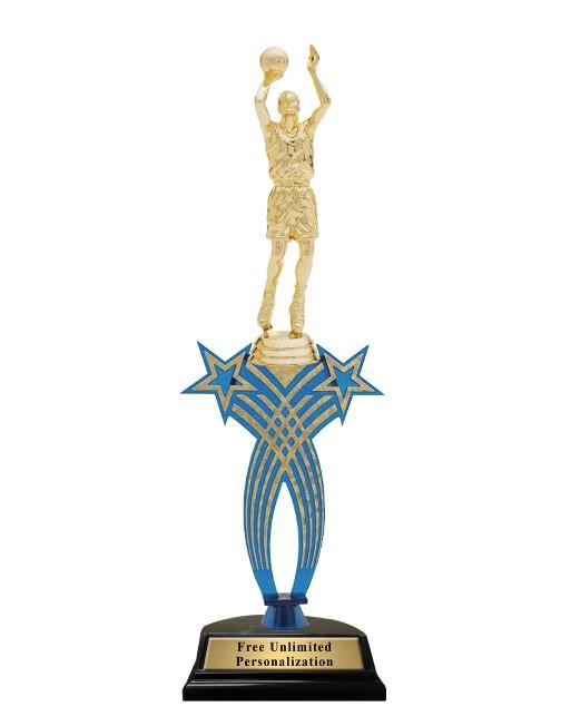 Blue Crossed Star Basketball Trophy