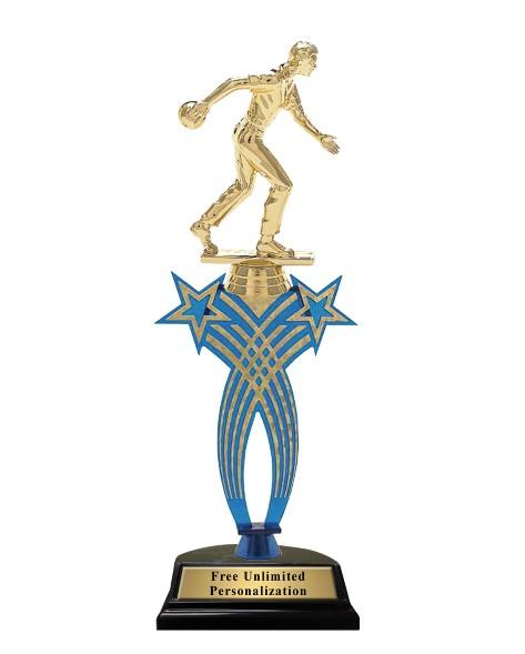 Blue Crossed Star Bowling Trophy